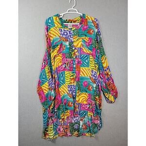 Calypso Clothing Tropical Print LS Beachy Button Up Tunic Dress Women's OS